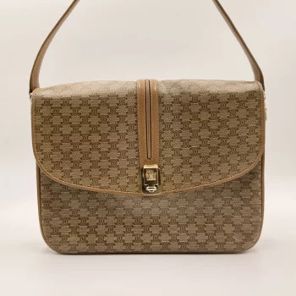 Celine Macadam Shoulder Bag Leather Brown